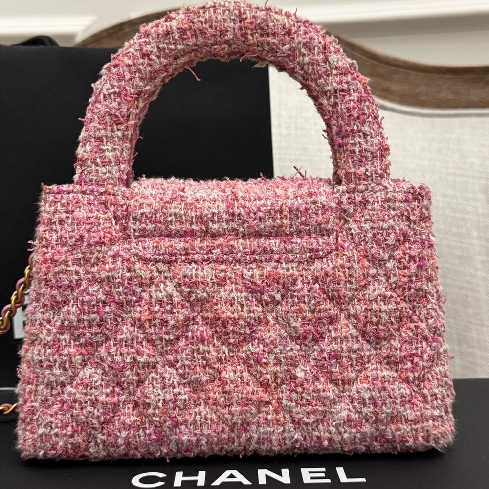 Chanel 24P KELLY Nano Barbie Pink Tweed Top Handle Shopping Bag Handbag Gold - Picture 6 of 12